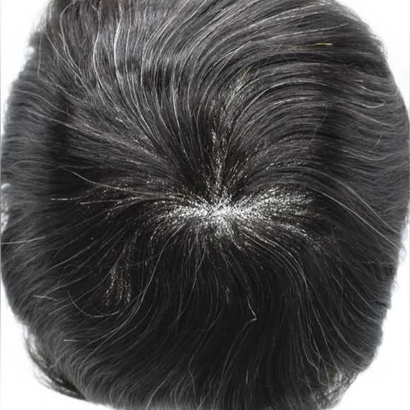HUMAN HAIR Men’s Hairpiece Breathable Off Black 10% gray hair 100% density - Picture 5 of 12